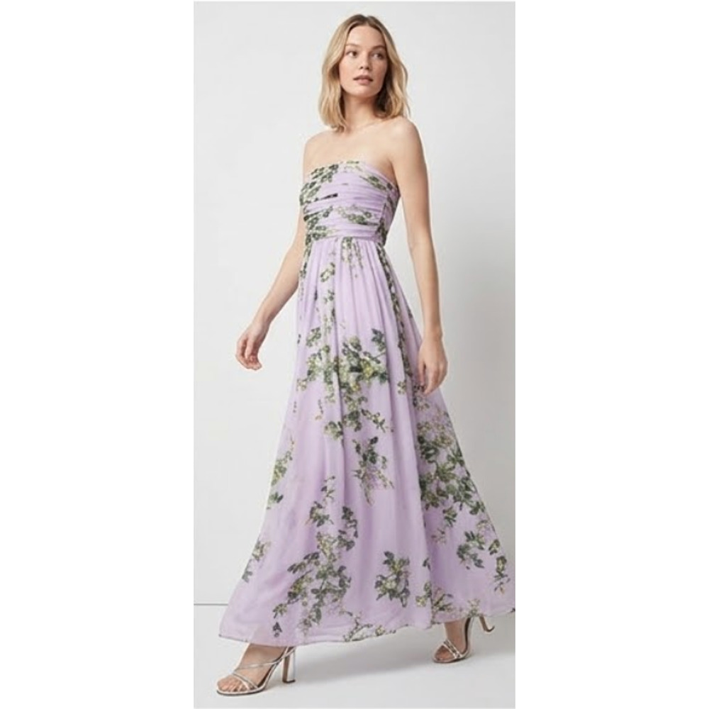 NWT WHITE HOUSE BLACK MARKET WHBM FLORAL LILAC STRAPLESS CHIFFON MAXI DRESS 10P